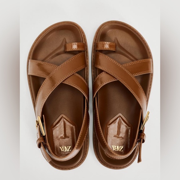 Zara Cross Strap Flat Sandals US 6.5 - Picture 8 of 13